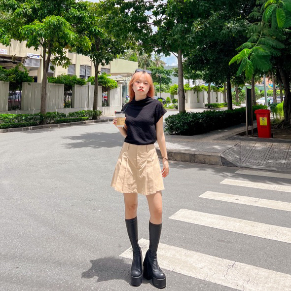 Turtle Neck Top - Áo thun cổ lọ ngắn tay Hàn Quốc thiết kế đơn giản