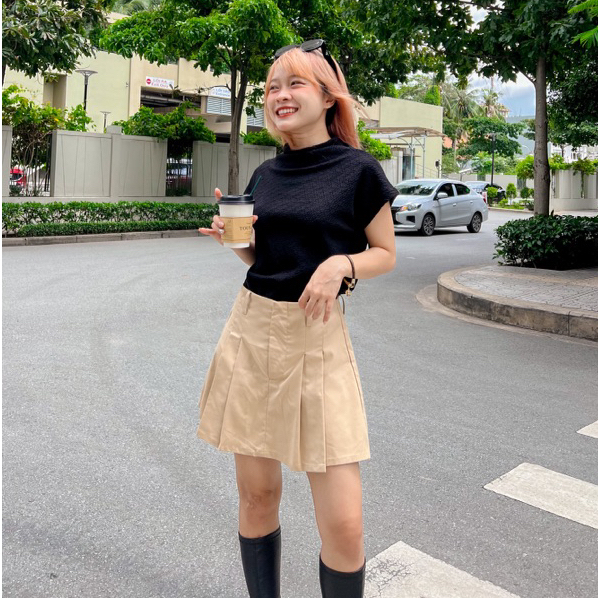 Turtle Neck Top - Áo thun cổ lọ ngắn tay Hàn Quốc thiết kế đơn giản