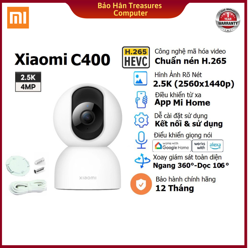 Camera Giám Sát Xiaomi MI Home Security 4MP 2.5K 360 Độ C400 AI Đàm ...