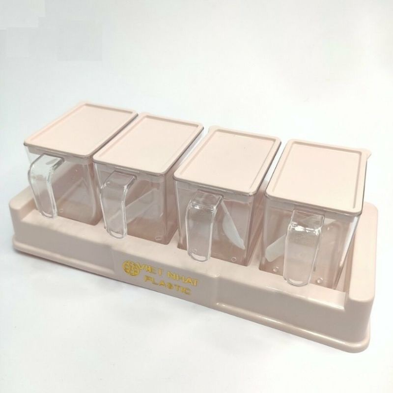 khay để gia vị 4 ngăn kèm muỗng Việt nhật