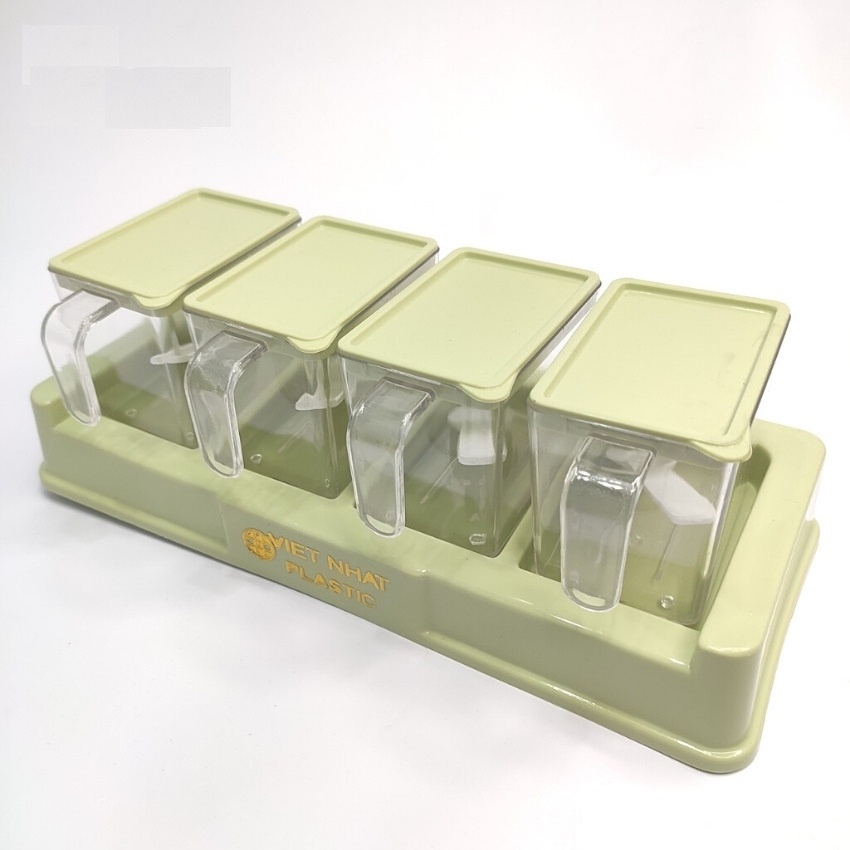 khay để gia vị 4 ngăn kèm muỗng Việt nhật