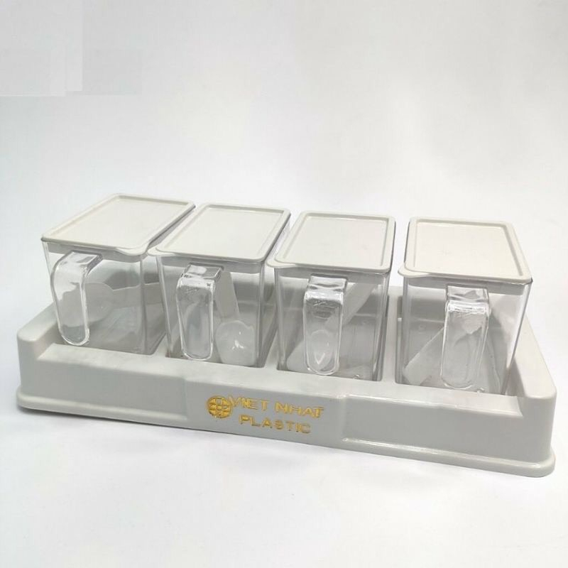 khay để gia vị 4 ngăn kèm muỗng Việt nhật