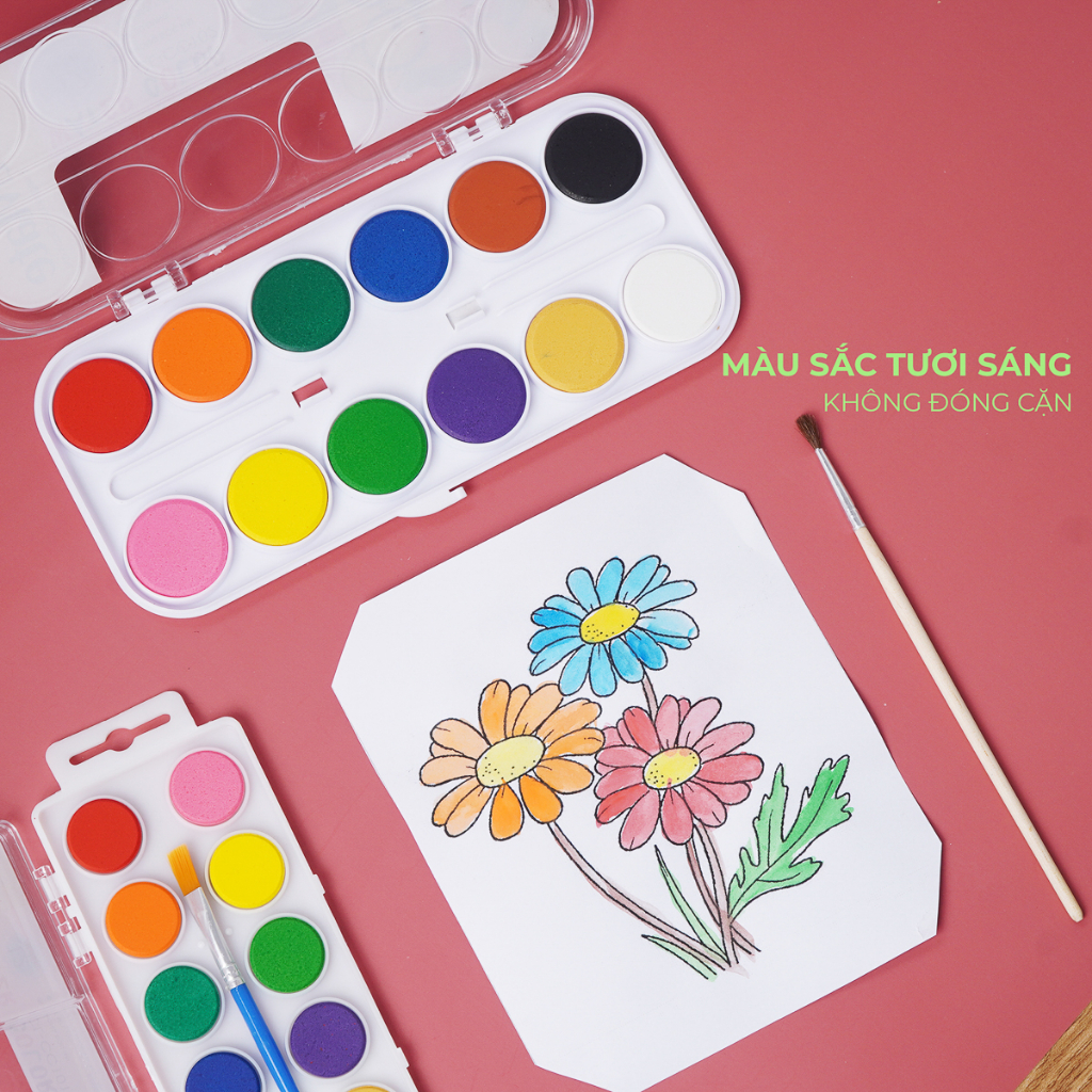 Màu Nước Bộ 12 Màu CLASSMATE Độ Bám Giấy Tốt, Khô Nhanh, An Toàn Cho Người Dùng CL-CC101