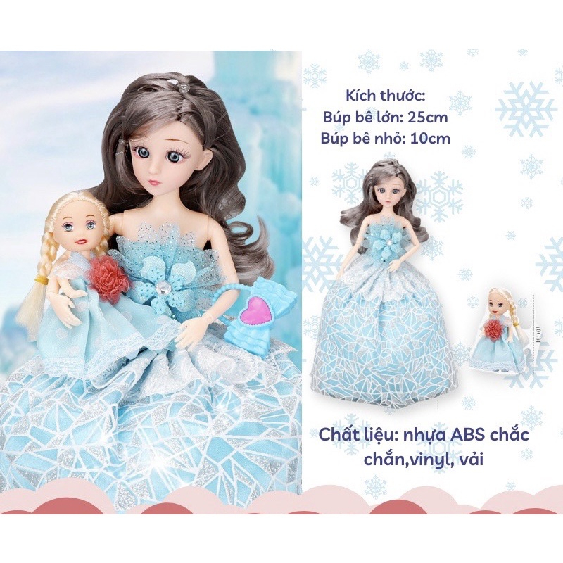 Búp bê tóc mây, đồ chơi búp bê elsa, đồ chơi búp bê thay váy cho bé gái