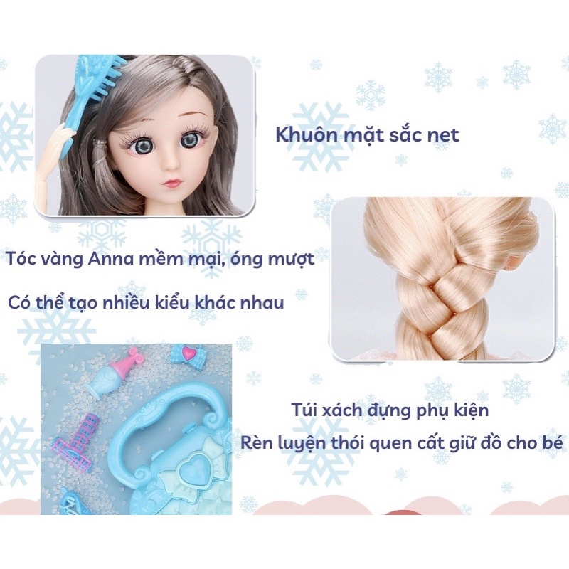 Búp bê tóc mây, đồ chơi búp bê elsa, đồ chơi búp bê thay váy cho bé gái