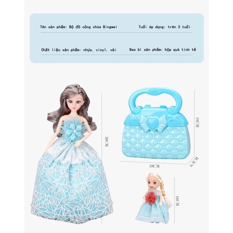 Búp bê tóc mây, đồ chơi búp bê elsa, đồ chơi búp bê thay váy cho bé gái