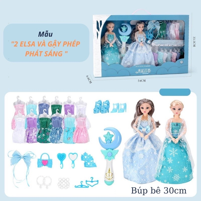 Búp bê tóc mây, đồ chơi búp bê elsa, đồ chơi búp bê thay váy cho bé gái