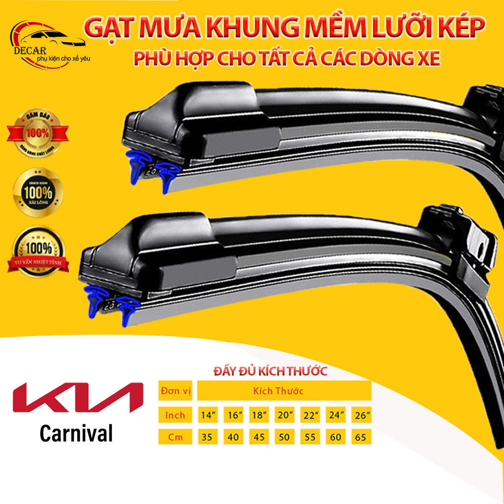 [KIA CARNIVAL]Cần gạt mưa LƯỠI KÉP silicon cao cấp cho xe KIA  CANIVAL thanh gạt kính nước mưa xe hơi 2 LƯỚI