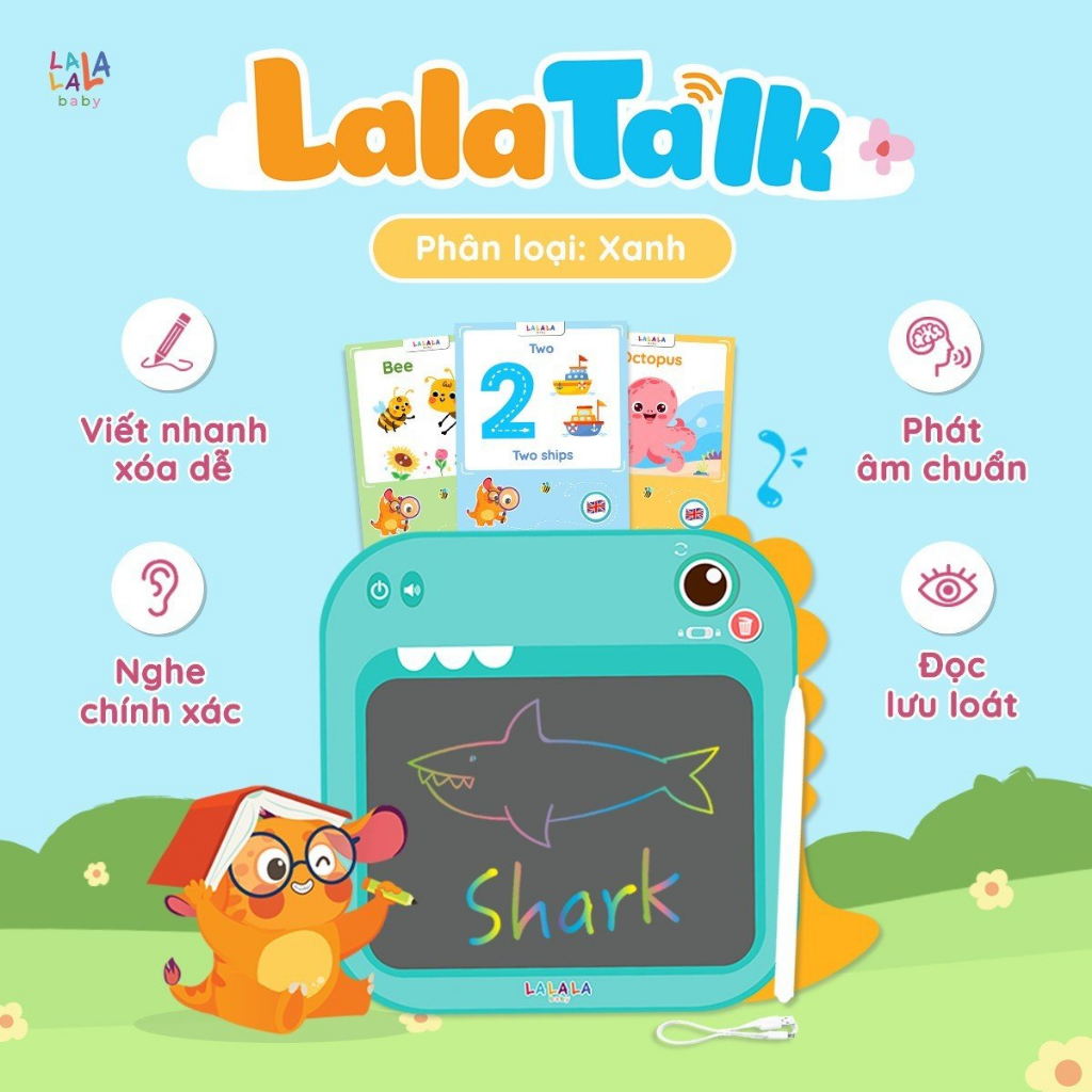 Máy Đọc Thẻ Song Ngữ Kết Hợp Bảng Viết Tự Xóa LCD LalaTalk - Phát triển 4 kỹ năng : nghe , nói , đọc , viết cho bé