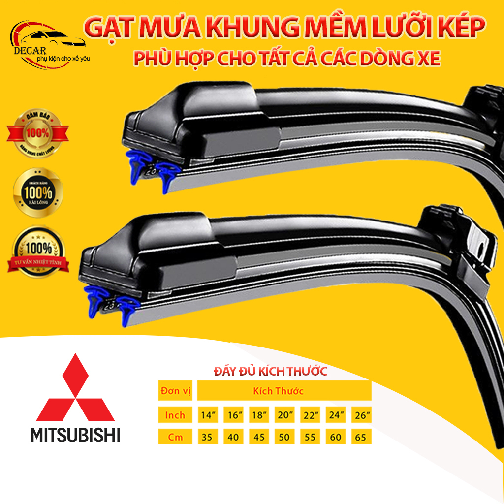 Cần gạt mưa LƯỠI KÉP silicon cao cấp cho xe  Mitsubishi Xpander, Triton, Pajero, Attrage, Outlander, thanh gạt mưa