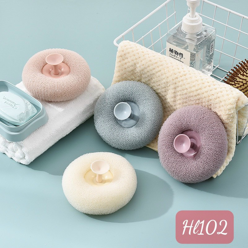 Bông tắm tạo bọt, bông tắm tẩy tế bào chết, bông tắm lưới tròn cao cấp hít tường tiện dụng(   Hót)
