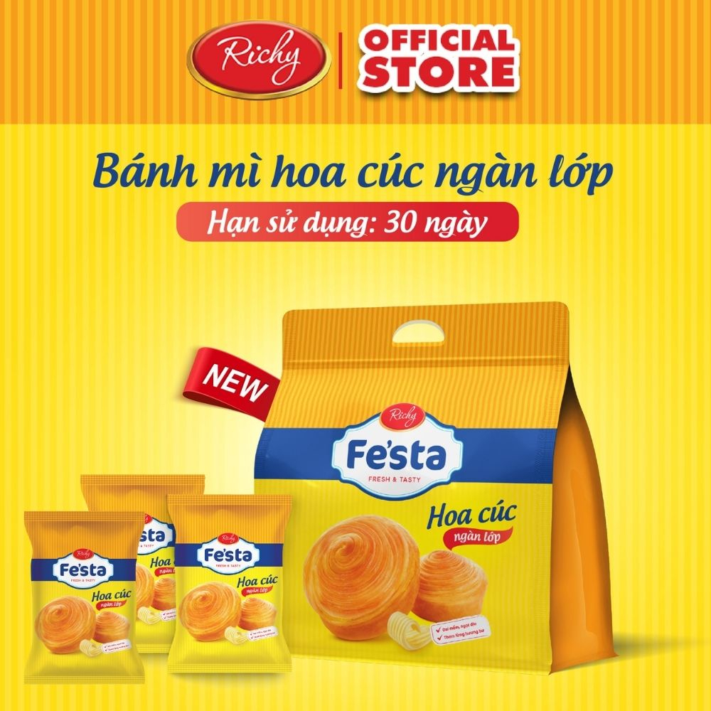 [TẶNG QUÀ ĐƠN TỪ 129K]Combo 5 Bánh mì hoa cúc ngàn lớp Festa Richy túi 3 bánh, HSD 35 ngày từ NSX,kH cân nhắc đặt sll