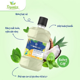 Nước súc miệng dầu dừa Vietcoco ngừa sâu răng, hôi miệng, lở miệng nhiệt miêng hương thảo dược bạc hà OGANICO