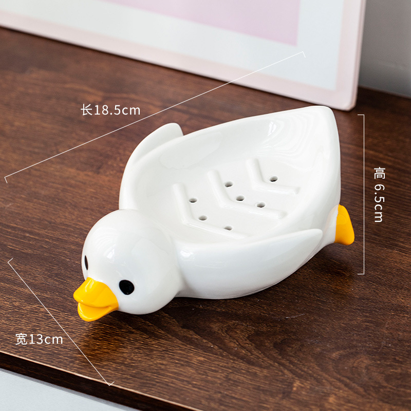 Khay Xà Phòng Sứ Không Tích Nước Hình Con Vịt Dễ Thương – Đựng Bồn Rửa Mặt, Nhà Tắm Tiện Ích