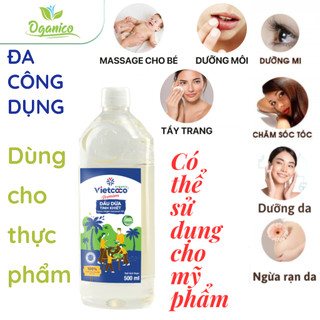 Dầu dừa ép lạnh nguyên chất hữu cơ Vietcoco nấu ăn, dưỡng tóc, dưỡng mày, dưỡng môi vòi nhấn, vòi xịt OGANICO