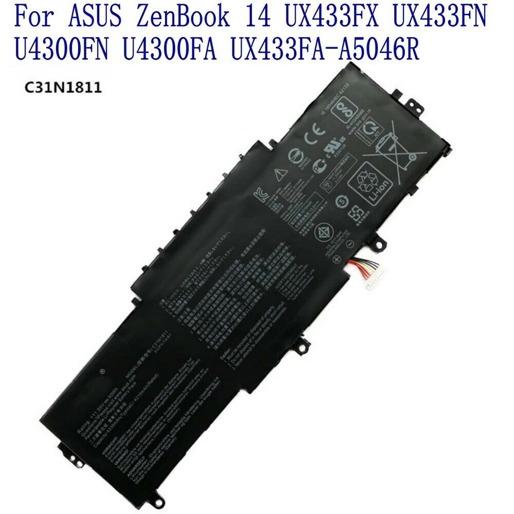 C31N1811 Laptop Battery for Asus ZenBook 14 UX433F UX433FA UX433FN RX433F RX433FA RX433FN BX433F BX433FN U4300F U4300FA U4300FN Deluxe13 Deluxe14 UX433FN 3FA-A6 061T UX433FA-A5085T UX433FN-A6145T