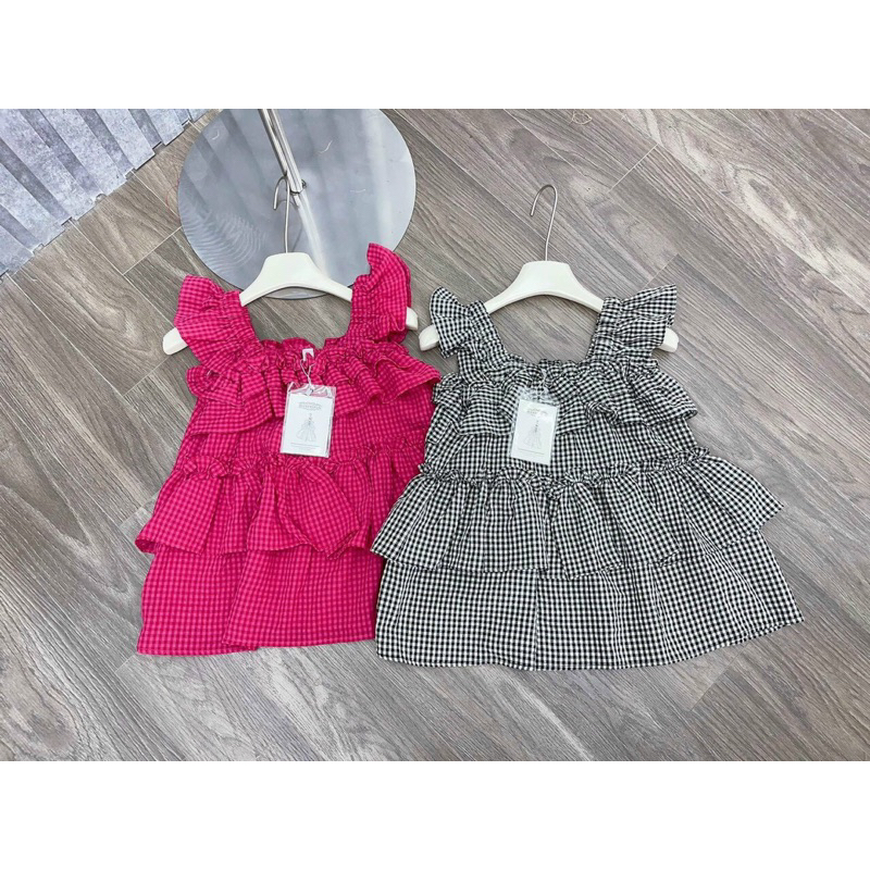 Áo Babydoll Nữ Kẻ Bèo Tầng Ullzzang Hàn Quốc