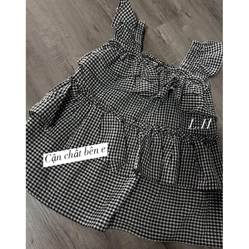 Áo Babydoll Nữ Kẻ Bèo Tầng Ullzzang Hàn Quốc