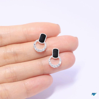 khuyên tai bạc nữ đính đá tròn nghệ thuật thanh lịch bạc LOPA