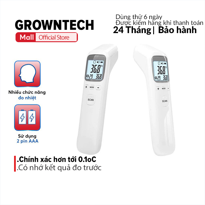 Nhiệt kế điện tử hồng ngoại GrownTech CK-TT 1502 1803 đo trán đa chức năng đo thân nhiệt, nhiệt độ phòng