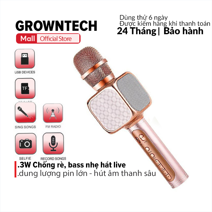 Micro kèm loa bluetooth karaoke GrownTech YS 69 bass vang hỗ trợ ghi âm