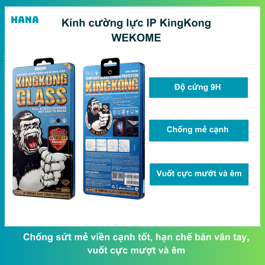[ Kính Hộp Sắt ] Kính Cường Lực chính hãng KingKong WK - Full Màn mẫu mới -  Chống Vỡ Viền cho iPhone