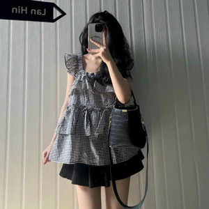 Áo Babydoll Nữ Kẻ Bèo Tầng Ullzzang Hàn Quốc