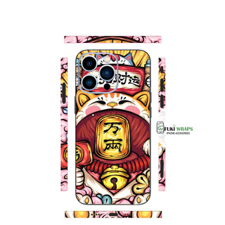 Tấm dán Skin Mặt Sau Mèo Thần Tài MS017 FULL VIỀN 14 pro max , 13 pro max , 12 pro max , 11 pro max  - FukiShop