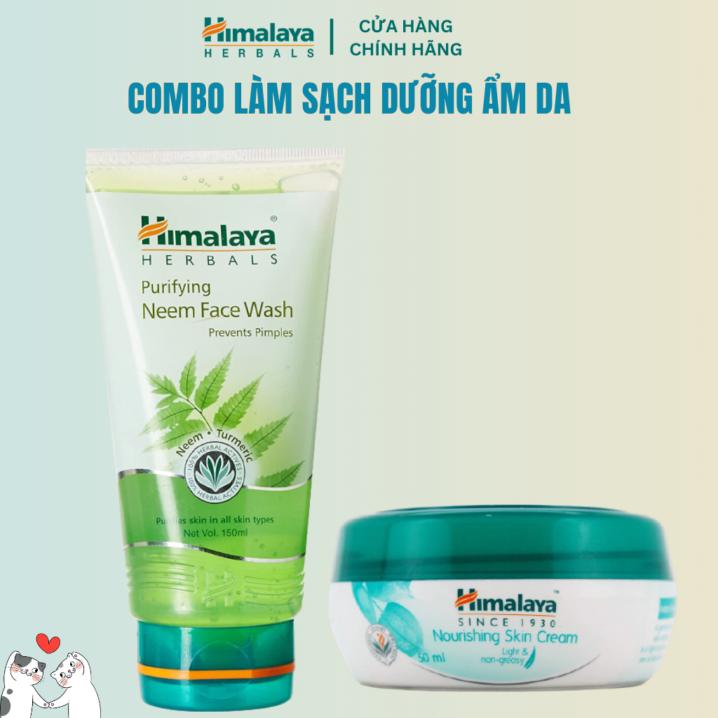 Combo làm sạch và dưỡng ẩm cơ bản Himalaya Neem Face Wash 150ml và Nourishing Skin Cream 50ml