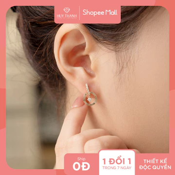 Bông Tai Nữ Vàng Tây 14K Họa Tiết Hình Tròn Rơi Đơn Giản Đính Đá CZ Lấp Lánh BTPTB349 Huy Thanh Jewelry