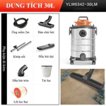 Máy hút bụi Yili YLW6342 công nghiệp công suất 1400W lực hút lớn dung tích 30 lít thùng inox không gỉ máy đa chức năng — ảnh 3