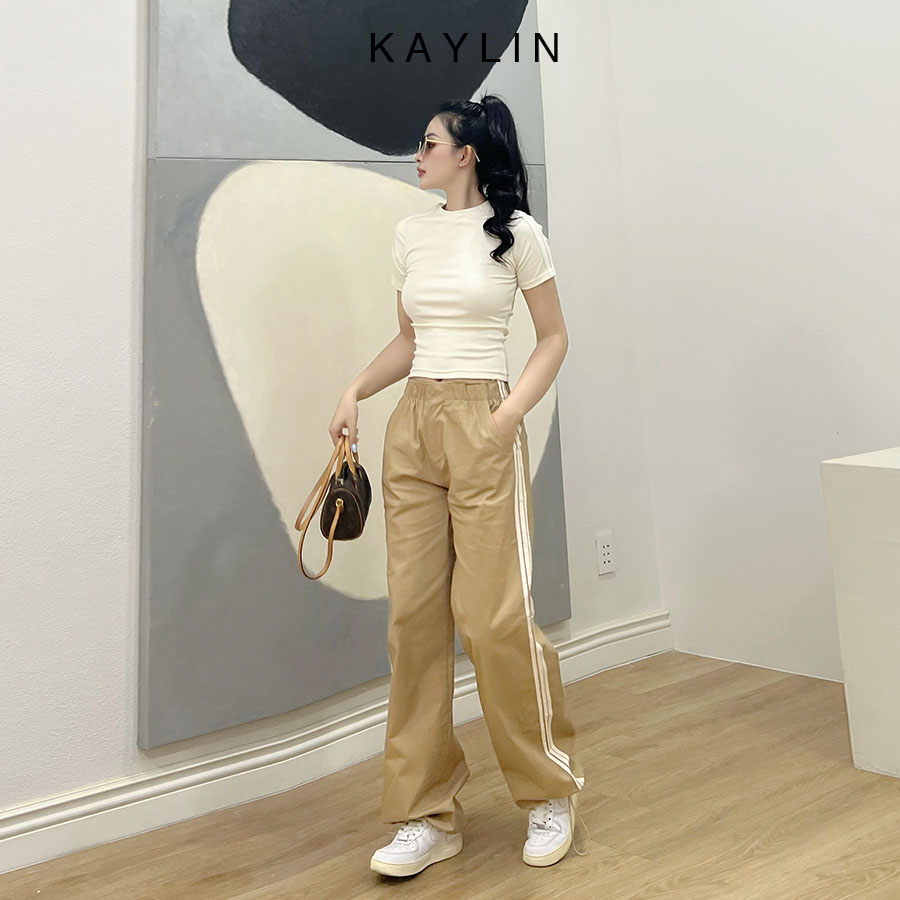 Set áo thun sọc trơn phối quần kaki 3 sọc thời trang KAYLIN – N2046