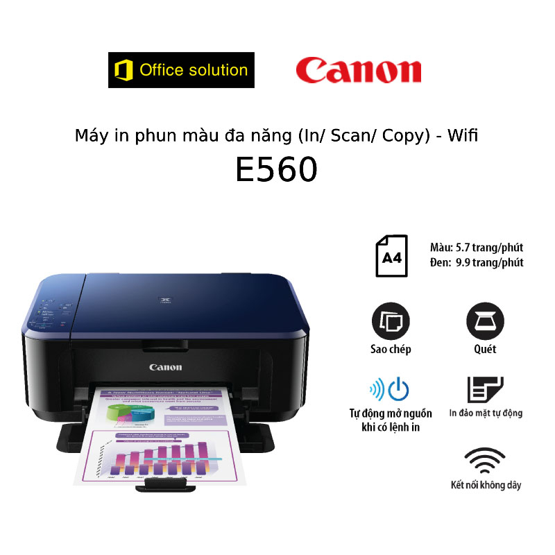 Máy in phun màu đa năng Canon PIXMA E560 - In, Scan, Copy, Kết nối WiFi ...