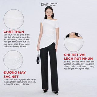 Áo Thun 𝐂𝐂𝐇𝐀𝐓 Kiểu Rúm Lệch Vai Rút Chất Vải Mềm Mịn Co Giãn 4 Chiều 53TNC2033OT