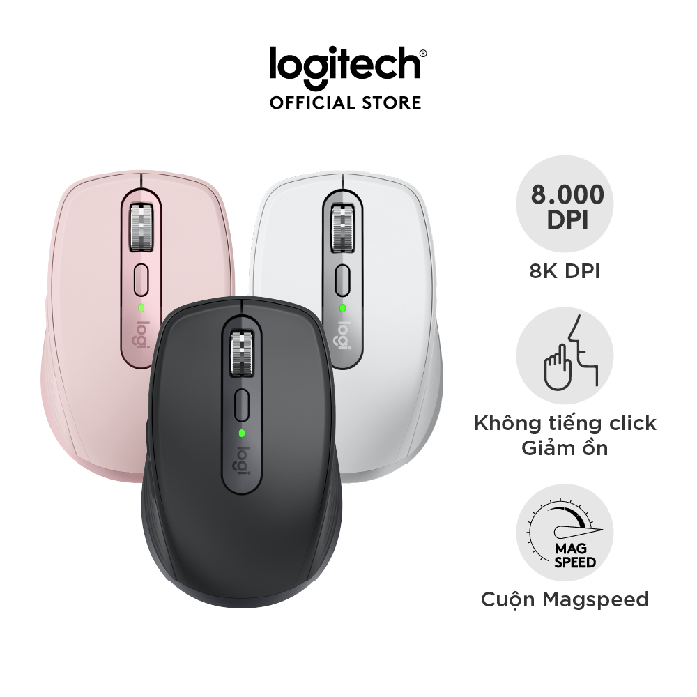 Chuột không dây Logitech MX Anywhere 3S Silent -Cuộn nhanh, 8000DPI, Sạc USB C, Bluetooth