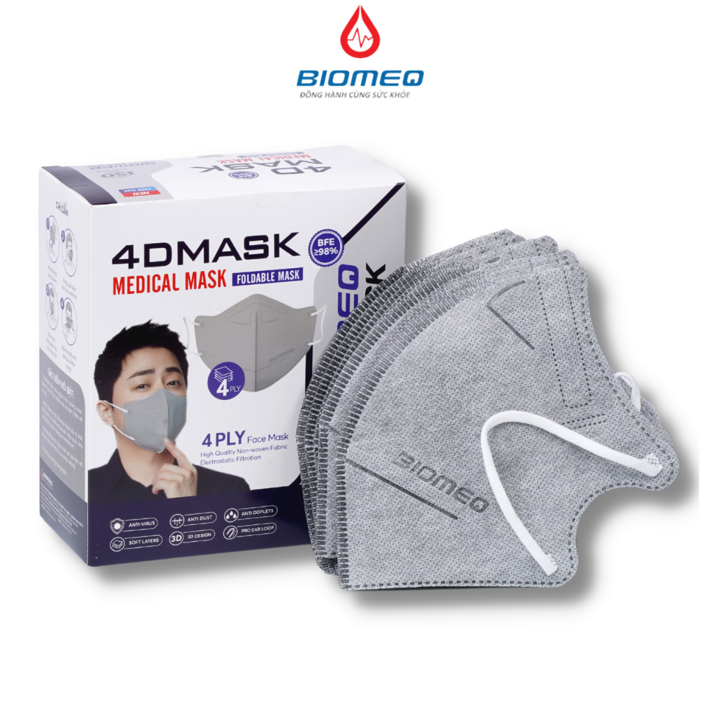 Khẩu trang y tế BIOMEQ MASK 4D hộp 20 cái 4 lớp vải dệt và vi lọc siêu ...