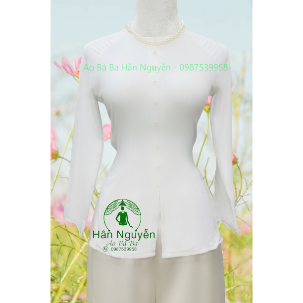 Hân Nguyễn Áo Bà Ba - B.A25 - ÁO BÀ BA LỤA TRƠN TẮM Ý DÂY KÉO + QUẦN TRẮNG