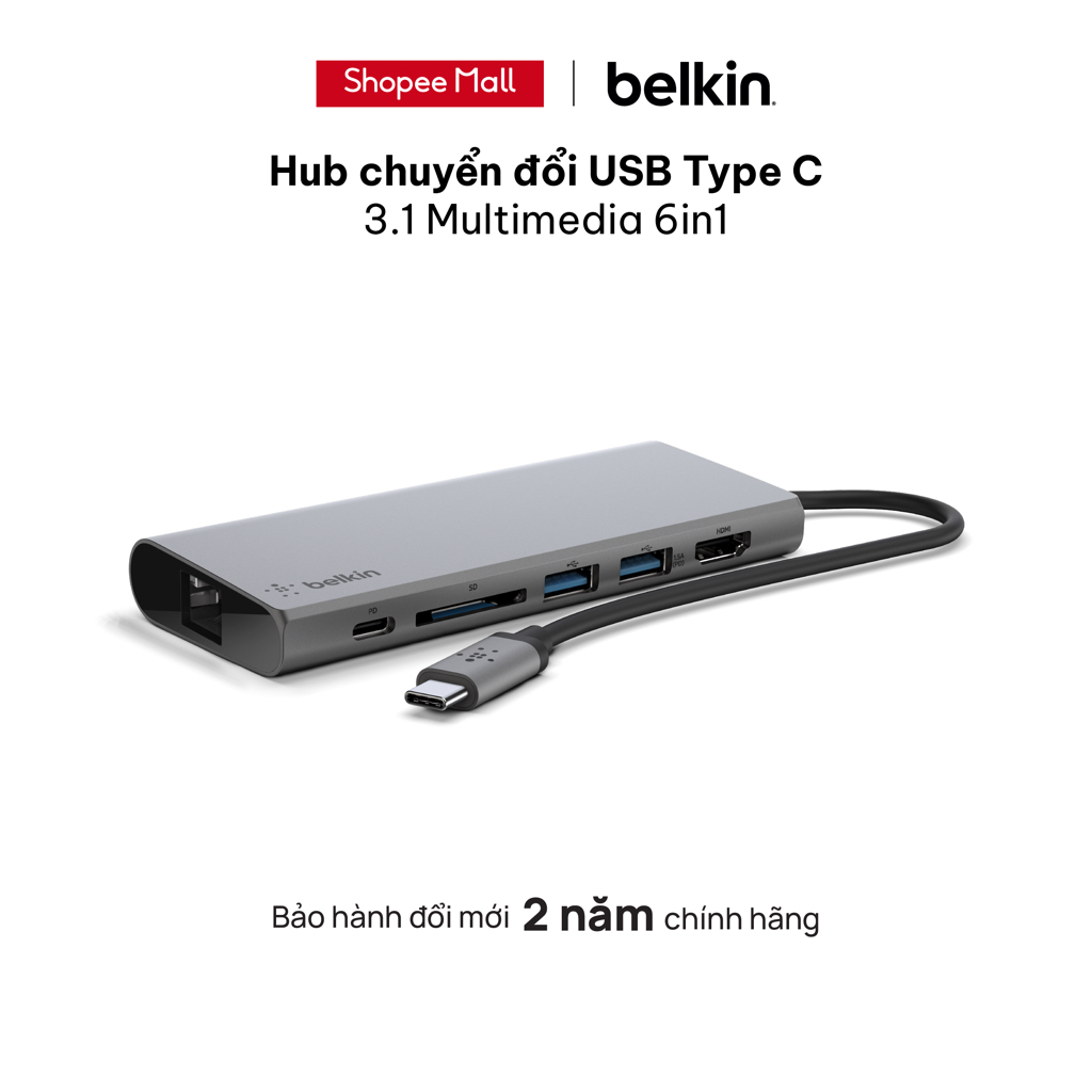 Hub chuyển đổi USB Type C Multimedia 6in1 Belkin bảo hành 2 năm
