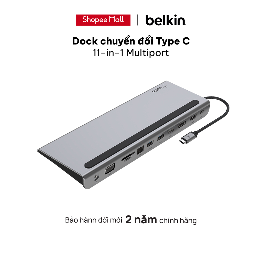Bộ chuyển đổi Dock USB type C 11-in-1 Multiport Belkin tối ưu không gian làm việc - HÀNG CHÍNH HÃNG CAO CẤP - INC004bt