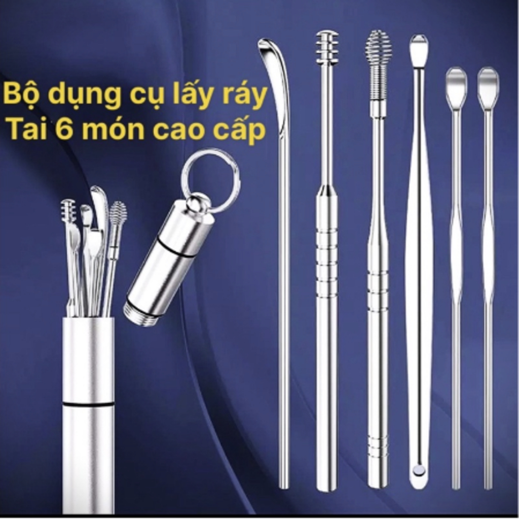 Bộ Lấy Ráy Tai 6 Món Bằng Thép Không Rỉ Cao Cấp, Dụng Cụ Lấy Ráy Tai ...