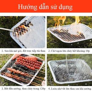 Khay Nướng BBQ Du Lịch Kèm Than Tiện Dụng Dùng 1 Lần (Bao Gồm Khay + Than + Đế)