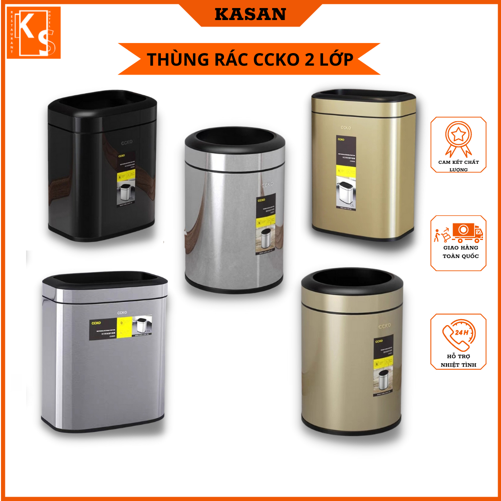 Thùng rác 2 lớp CCKO, thùng đựng rác tròn và chữ nhật, chất liệu inox ...
