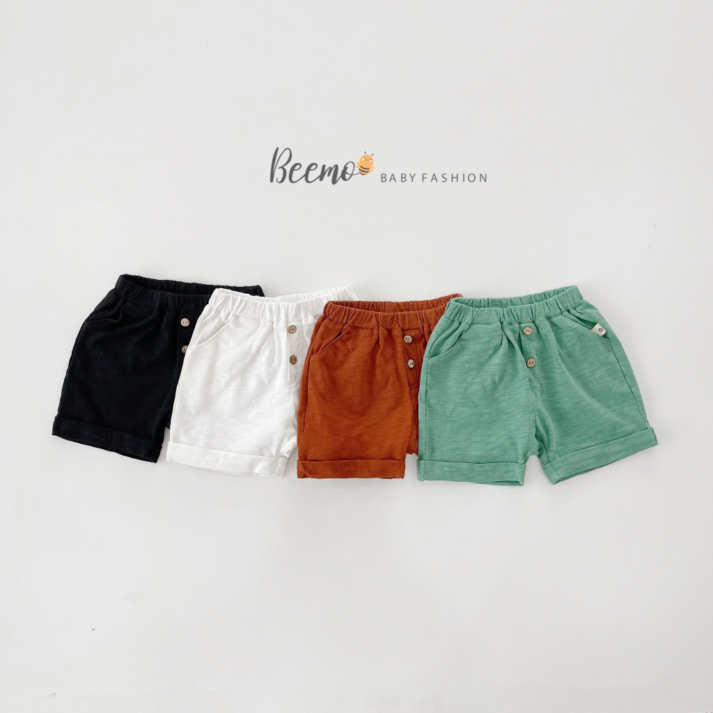 Quần đùi cotton sược cho bé Beemo, thiết kế cá tính với túi hai bên, đính cúc ở giữa, 3 màu xinh xắn B121