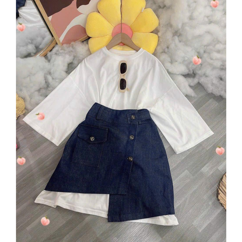 🌷 SET ÁO THUN TRẮNG & CV JEAN NÚT⚡HỎA TỐC⚡ MEOINDAHOUSE