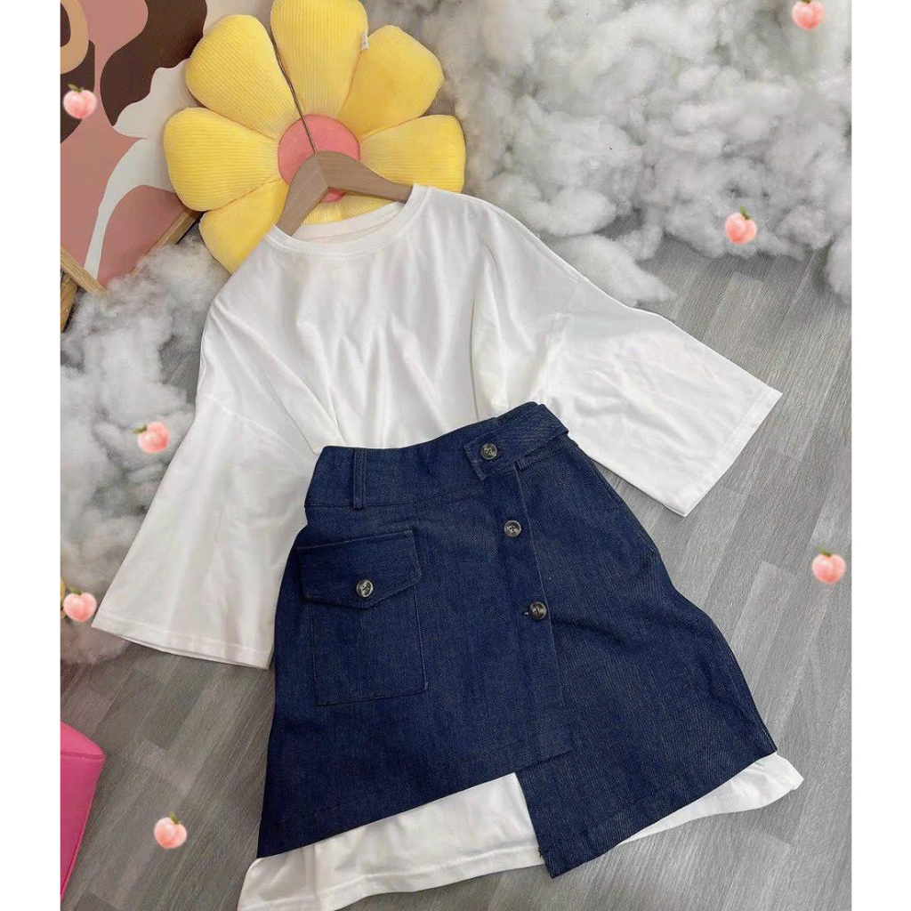 🌷 SET ÁO THUN TRẮNG & CV JEAN NÚT⚡HỎA TỐC⚡ MEOINDAHOUSE