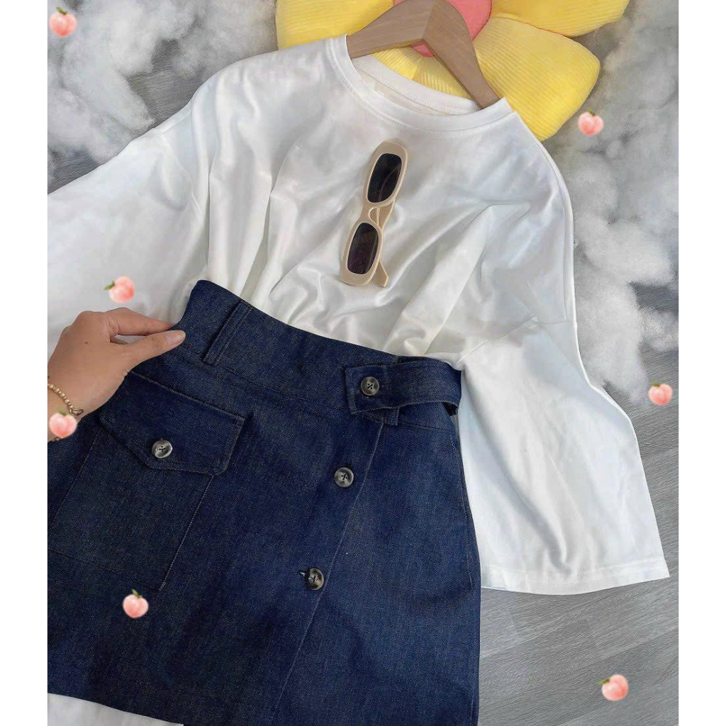 🌷 SET ÁO THUN TRẮNG & CV JEAN NÚT⚡HỎA TỐC⚡ MEOINDAHOUSE