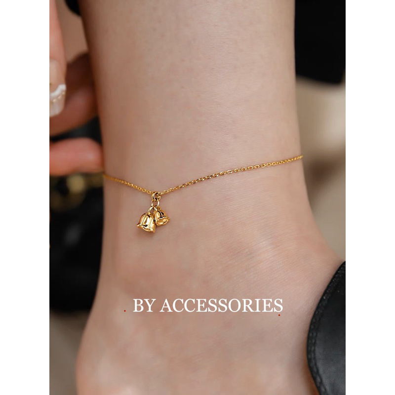 Lắc chân nữ titan kiểu xích mảnh phối mặt hoa linh lan nhỏ xinh không gỉ Lily of the valley Anklet AK28