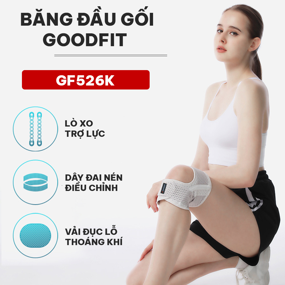 Băng đầu gối GoodFit GF526K có lò xo trợ lực, dây đai nén điều chỉnh, thoáng khí, bảo vệ khớp gối