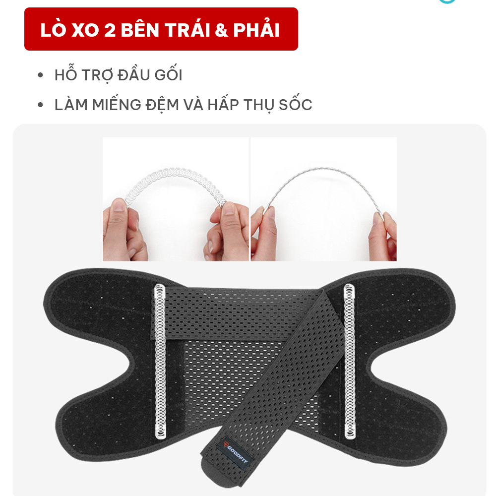 Băng đầu gối GoodFit GF526K có lò xo trợ lực, dây đai nén điều chỉnh, thoáng khí, bảo vệ khớp gối