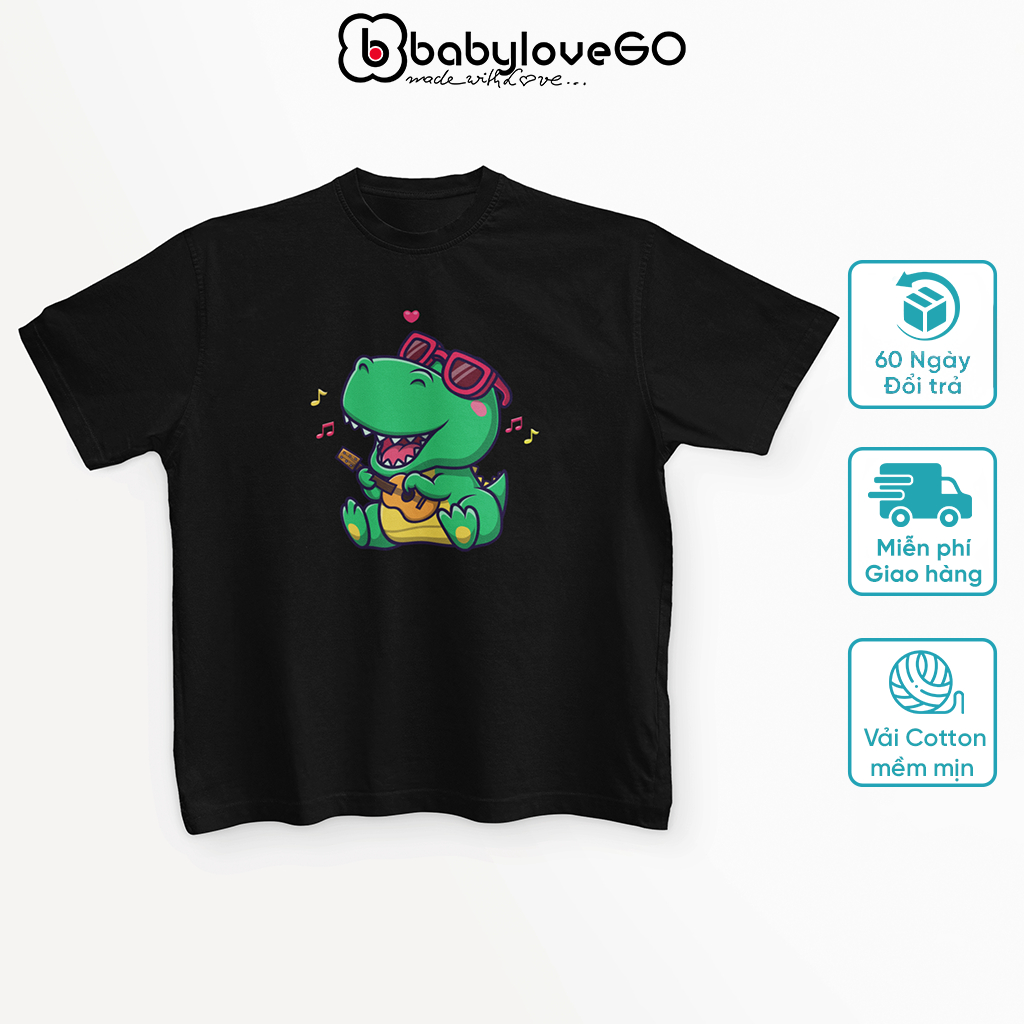 Áo thun bé trai cộc tay BabyloveGO áo phông cho bé in hình khủng long độc đáo